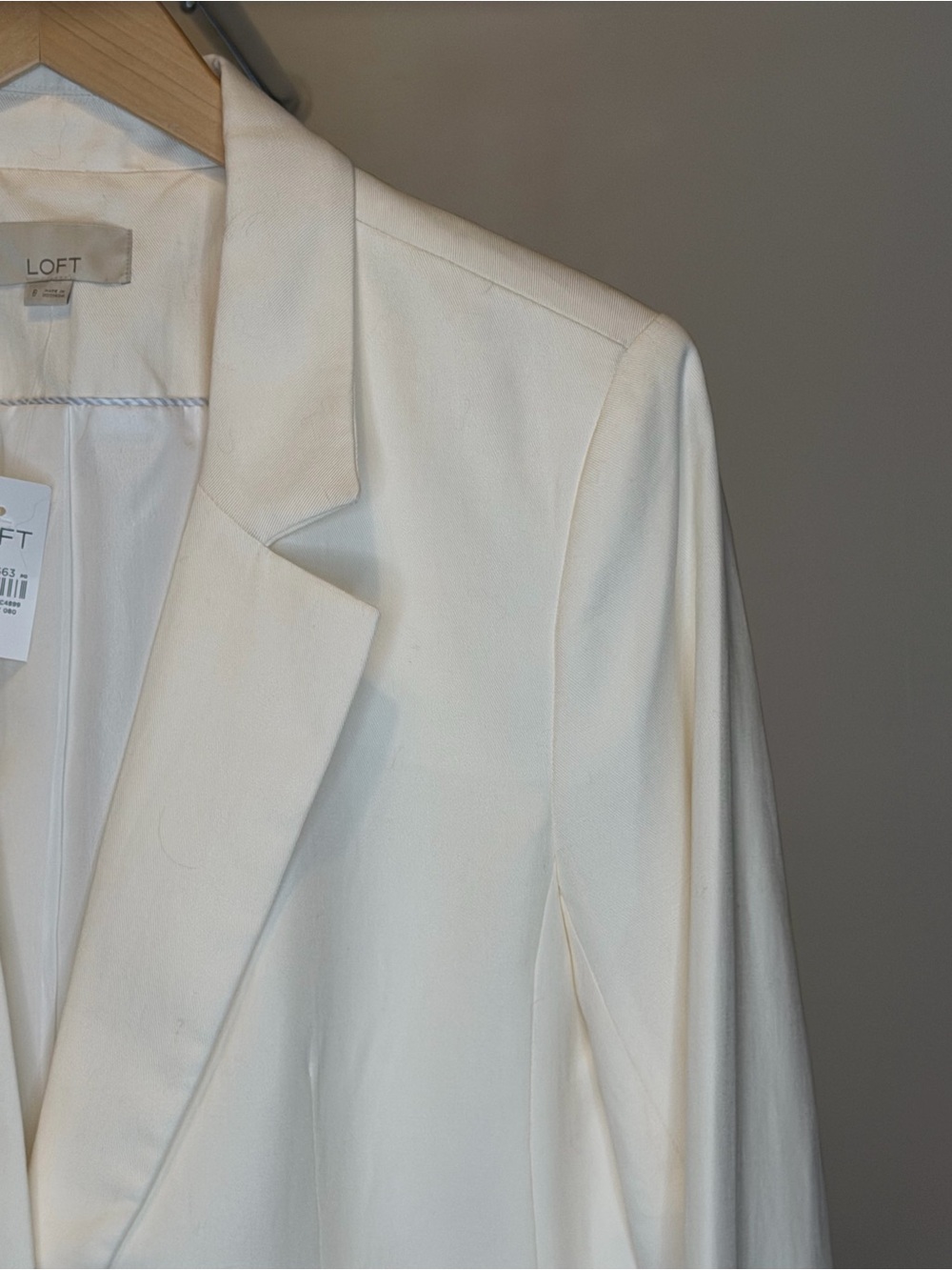 NEW LOFT Linen Blend Peak Notched Lapel Single-Button Blazer Ecru/Ivory Size 8 - Picture 3 of 11